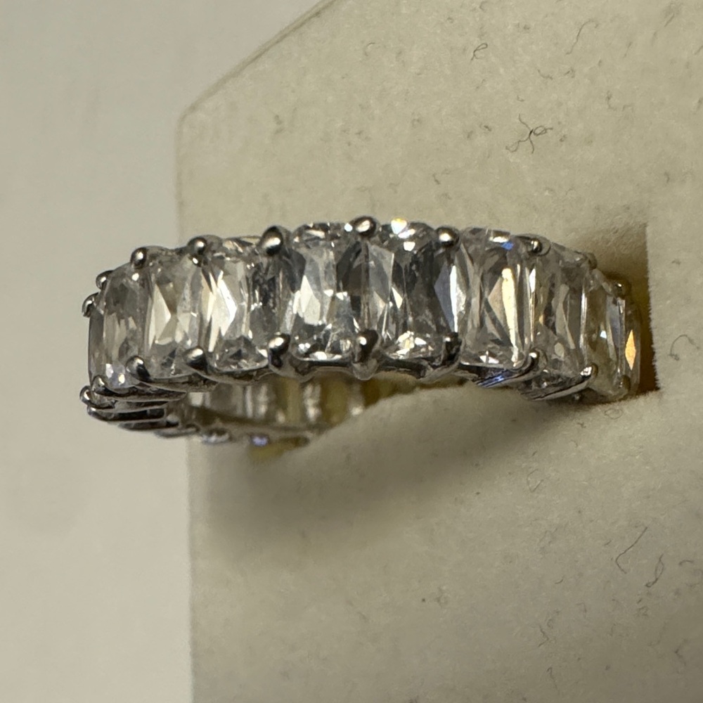 Elegant, Silver, Crystal, Emerald Cut Full Eternity Women's Band Ring